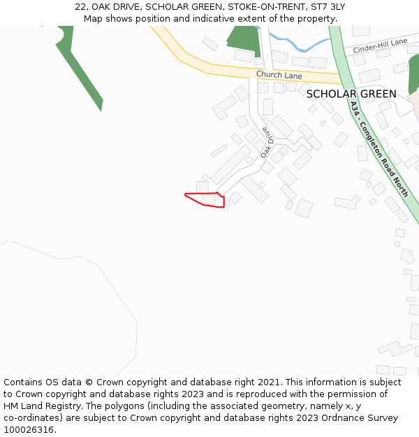 22, OAK DRIVE, SCHOLAR GREEN, STOKE-ON-TRENT, ST7 3LY: Location map and indicative extent of plot