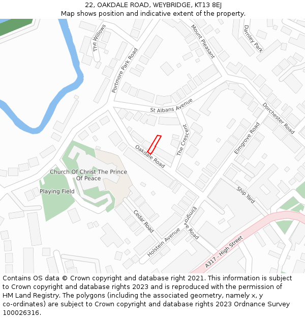 22, OAKDALE ROAD, WEYBRIDGE, KT13 8EJ: Location map and indicative extent of plot