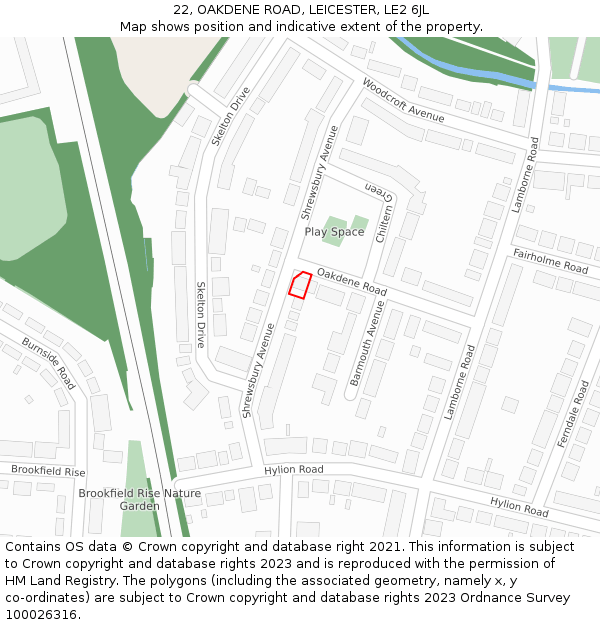 22, OAKDENE ROAD, LEICESTER, LE2 6JL: Location map and indicative extent of plot