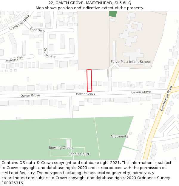 22, OAKEN GROVE, MAIDENHEAD, SL6 6HQ: Location map and indicative extent of plot