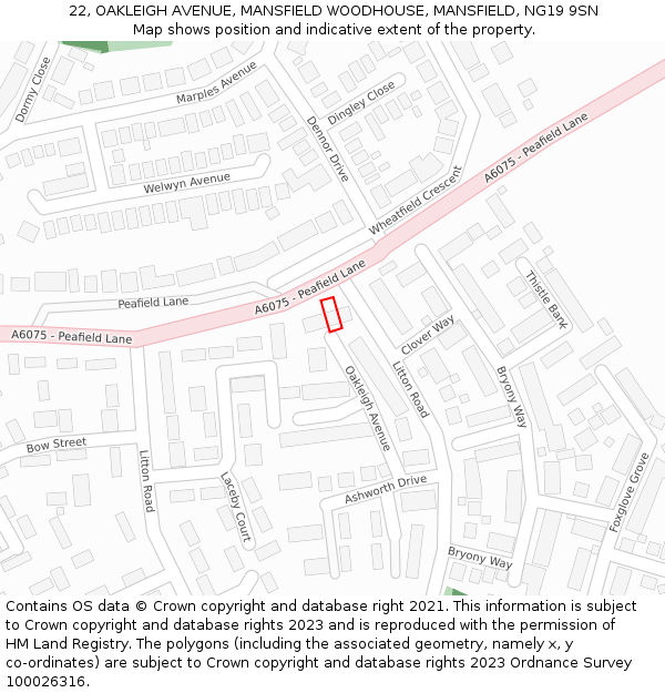 22, OAKLEIGH AVENUE, MANSFIELD WOODHOUSE, MANSFIELD, NG19 9SN: Location map and indicative extent of plot