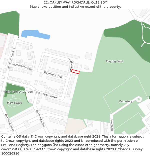 22, OAKLEY WAY, ROCHDALE, OL12 9DY: Location map and indicative extent of plot