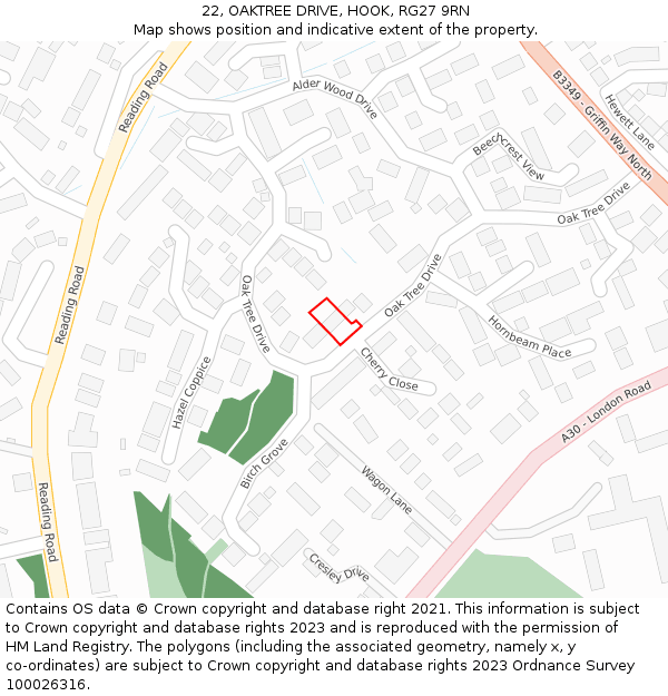 22, OAKTREE DRIVE, HOOK, RG27 9RN: Location map and indicative extent of plot