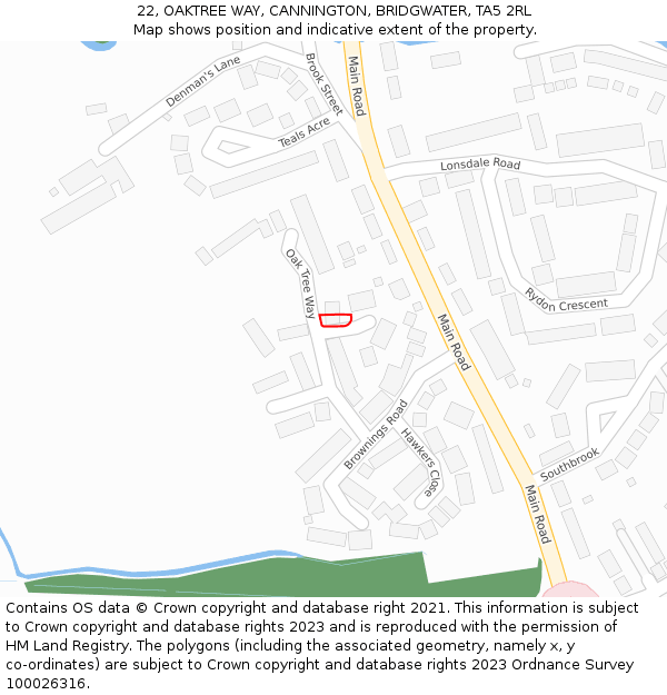 22, OAKTREE WAY, CANNINGTON, BRIDGWATER, TA5 2RL: Location map and indicative extent of plot