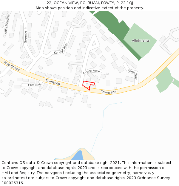 22, OCEAN VIEW, POLRUAN, FOWEY, PL23 1QJ: Location map and indicative extent of plot