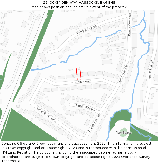 22, OCKENDEN WAY, HASSOCKS, BN6 8HS: Location map and indicative extent of plot