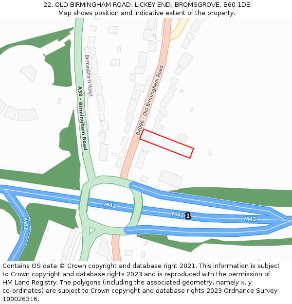 22, OLD BIRMINGHAM ROAD, LICKEY END, BROMSGROVE, B60 1DE: Location map and indicative extent of plot