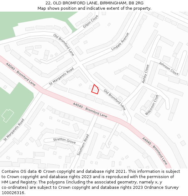 22, OLD BROMFORD LANE, BIRMINGHAM, B8 2RG: Location map and indicative extent of plot