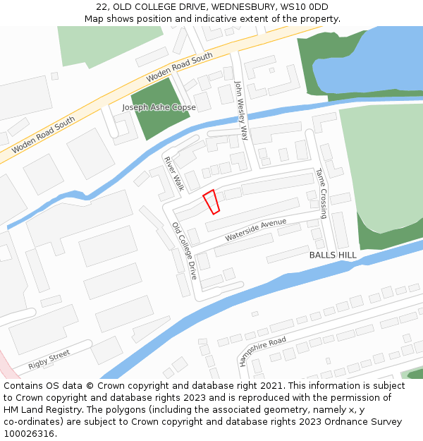 22, OLD COLLEGE DRIVE, WEDNESBURY, WS10 0DD: Location map and indicative extent of plot