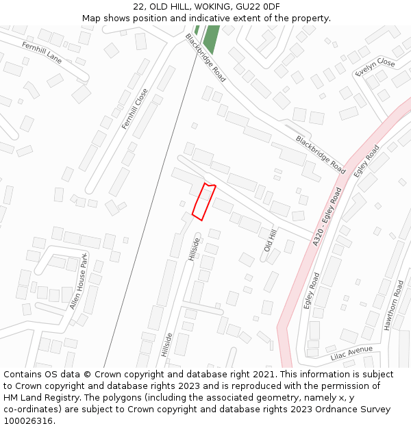 22, OLD HILL, WOKING, GU22 0DF: Location map and indicative extent of plot