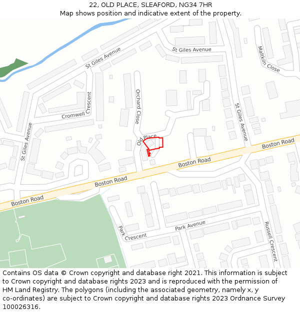 22, OLD PLACE, SLEAFORD, NG34 7HR: Location map and indicative extent of plot