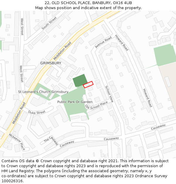 22, OLD SCHOOL PLACE, BANBURY, OX16 4UB: Location map and indicative extent of plot