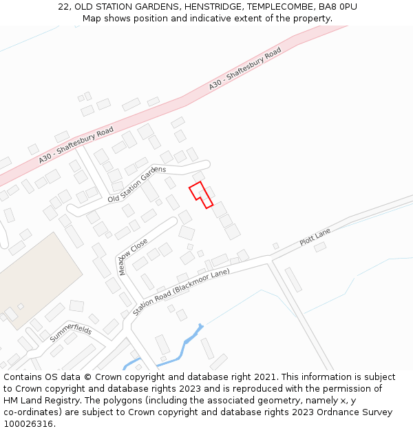 22, OLD STATION GARDENS, HENSTRIDGE, TEMPLECOMBE, BA8 0PU: Location map and indicative extent of plot