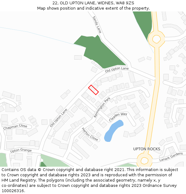 22, OLD UPTON LANE, WIDNES, WA8 9ZS: Location map and indicative extent of plot