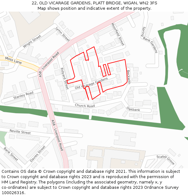 22, OLD VICARAGE GARDENS, PLATT BRIDGE, WIGAN, WN2 3FS: Location map and indicative extent of plot