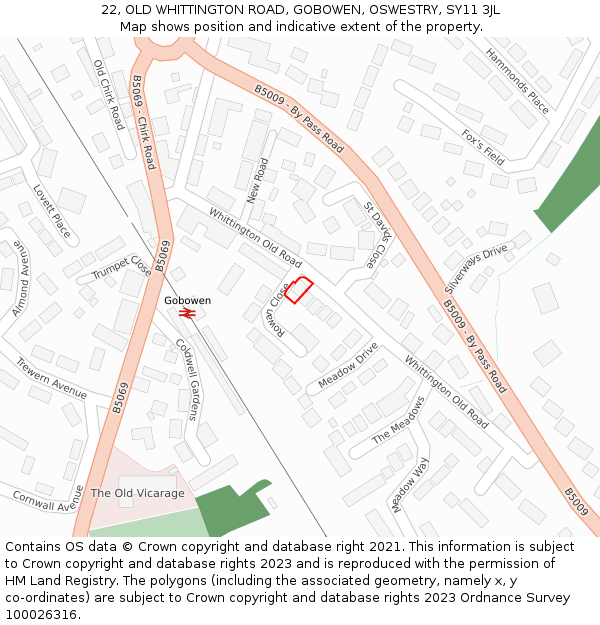 22, OLD WHITTINGTON ROAD, GOBOWEN, OSWESTRY, SY11 3JL: Location map and indicative extent of plot