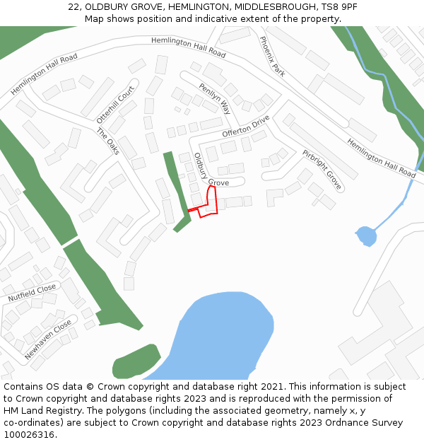 22, OLDBURY GROVE, HEMLINGTON, MIDDLESBROUGH, TS8 9PF: Location map and indicative extent of plot