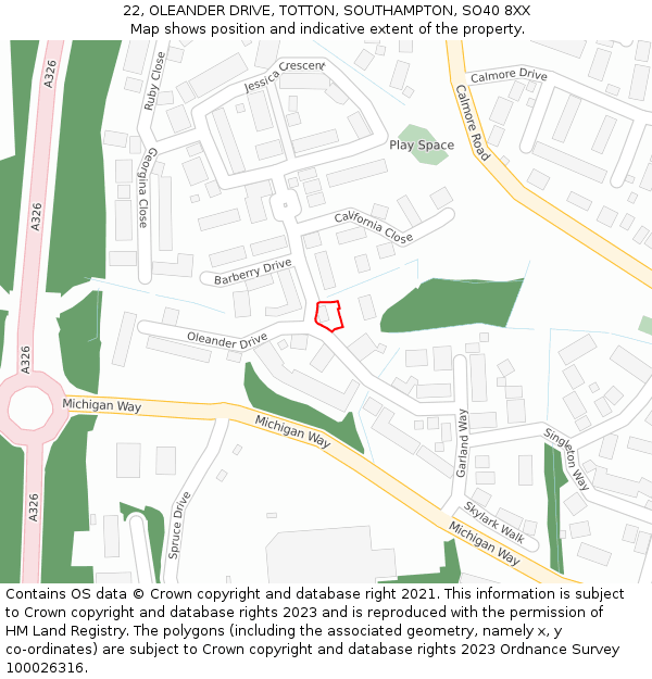 22, OLEANDER DRIVE, TOTTON, SOUTHAMPTON, SO40 8XX: Location map and indicative extent of plot