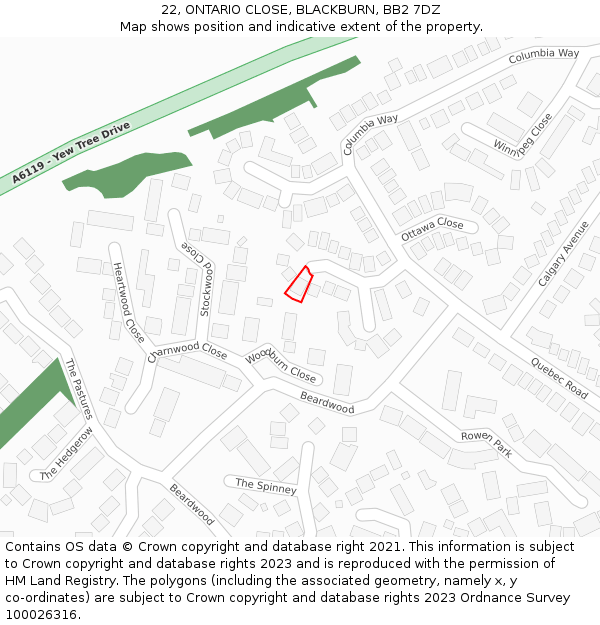 22, ONTARIO CLOSE, BLACKBURN, BB2 7DZ: Location map and indicative extent of plot