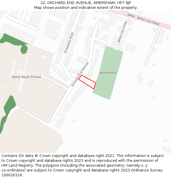 22, ORCHARD END AVENUE, AMERSHAM, HP7 9JP: Location map and indicative extent of plot