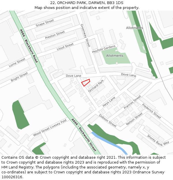 22, ORCHARD PARK, DARWEN, BB3 1DS: Location map and indicative extent of plot