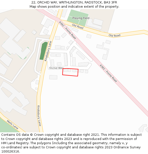 22, ORCHID WAY, WRITHLINGTON, RADSTOCK, BA3 3FR: Location map and indicative extent of plot