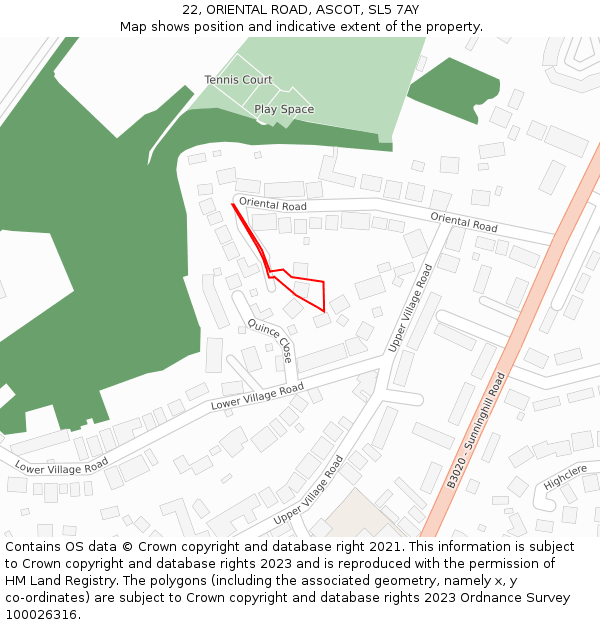 22, ORIENTAL ROAD, ASCOT, SL5 7AY: Location map and indicative extent of plot