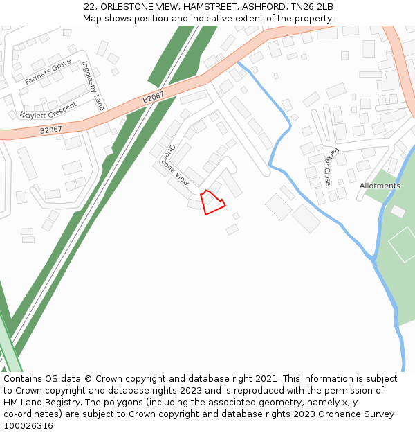 22, ORLESTONE VIEW, HAMSTREET, ASHFORD, TN26 2LB: Location map and indicative extent of plot