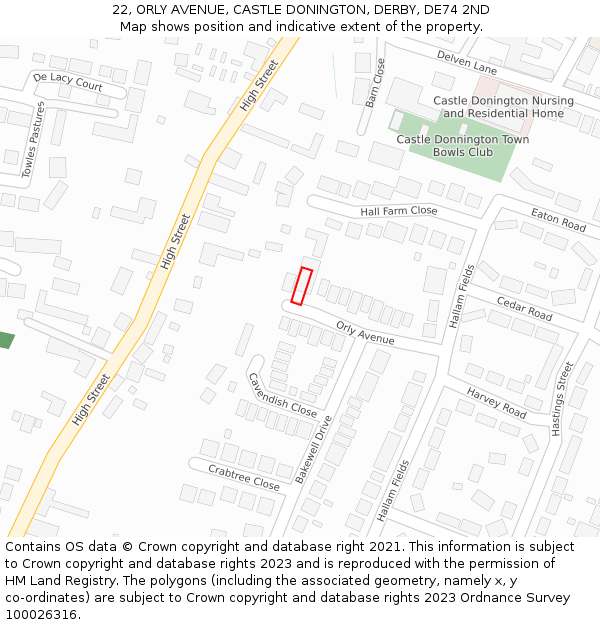 22, ORLY AVENUE, CASTLE DONINGTON, DERBY, DE74 2ND: Location map and indicative extent of plot