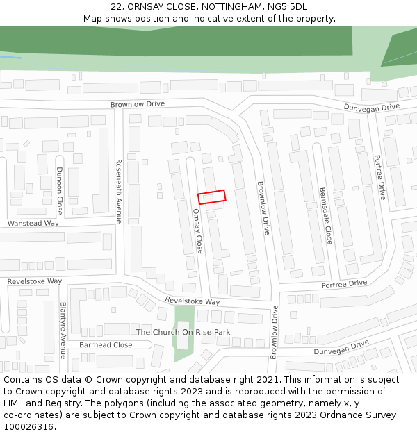 22, ORNSAY CLOSE, NOTTINGHAM, NG5 5DL: Location map and indicative extent of plot