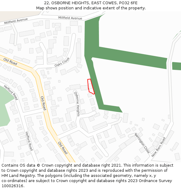 22, OSBORNE HEIGHTS, EAST COWES, PO32 6FE: Location map and indicative extent of plot