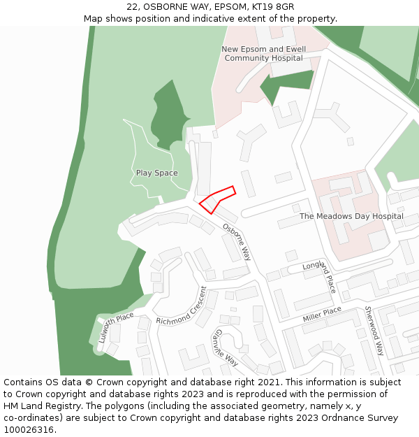 22, OSBORNE WAY, EPSOM, KT19 8GR: Location map and indicative extent of plot