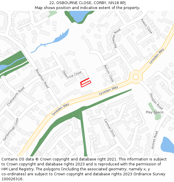 22, OSBOURNE CLOSE, CORBY, NN18 8PJ: Location map and indicative extent of plot
