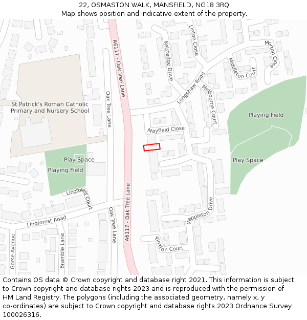 22, OSMASTON WALK, MANSFIELD, NG18 3RQ: Location map and indicative extent of plot