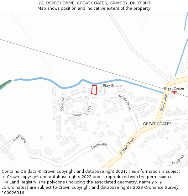 22, OSPREY DRIVE, GREAT COATES, GRIMSBY, DN37 9HT: Location map and indicative extent of plot