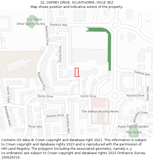 22, OSPREY DRIVE, SCUNTHORPE, DN16 3EZ: Location map and indicative extent of plot