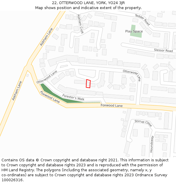 22, OTTERWOOD LANE, YORK, YO24 3JR: Location map and indicative extent of plot