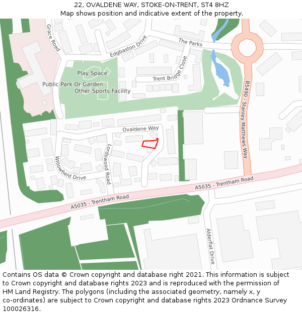 22, OVALDENE WAY, STOKE-ON-TRENT, ST4 8HZ: Location map and indicative extent of plot