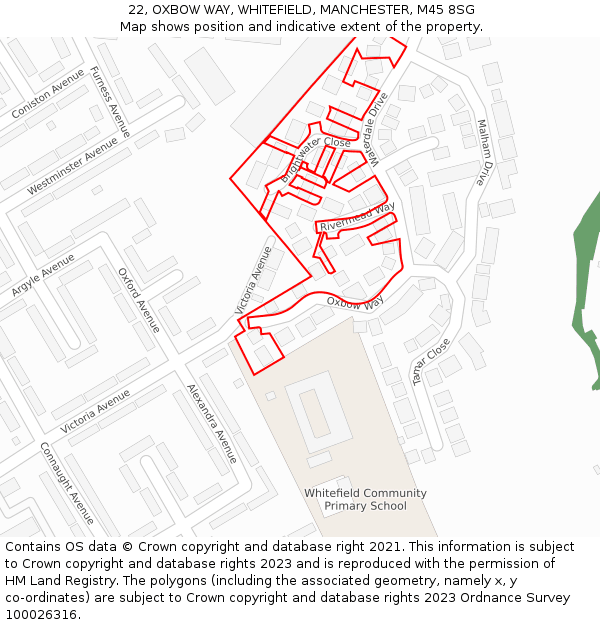 22, OXBOW WAY, WHITEFIELD, MANCHESTER, M45 8SG: Location map and indicative extent of plot