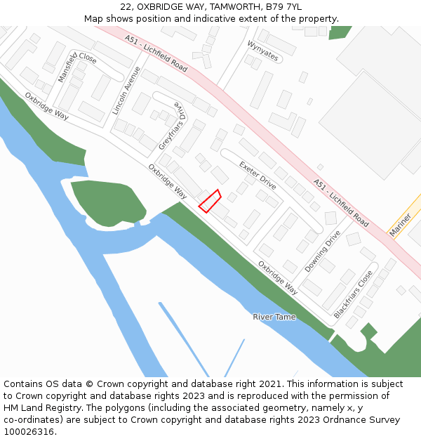 22, OXBRIDGE WAY, TAMWORTH, B79 7YL: Location map and indicative extent of plot