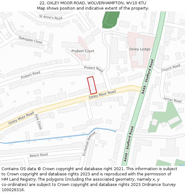 22, OXLEY MOOR ROAD, WOLVERHAMPTON, WV10 6TU: Location map and indicative extent of plot