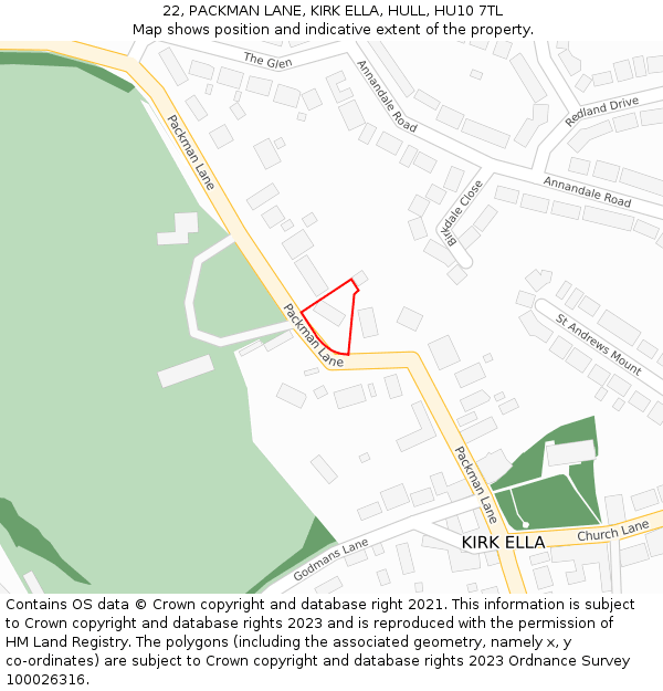 22, PACKMAN LANE, KIRK ELLA, HULL, HU10 7TL: Location map and indicative extent of plot