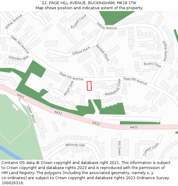 22, PAGE HILL AVENUE, BUCKINGHAM, MK18 1TW: Location map and indicative extent of plot