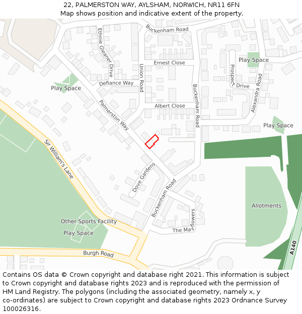 22, PALMERSTON WAY, AYLSHAM, NORWICH, NR11 6FN: Location map and indicative extent of plot