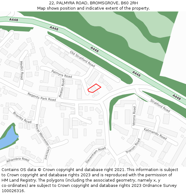 22, PALMYRA ROAD, BROMSGROVE, B60 2RH: Location map and indicative extent of plot