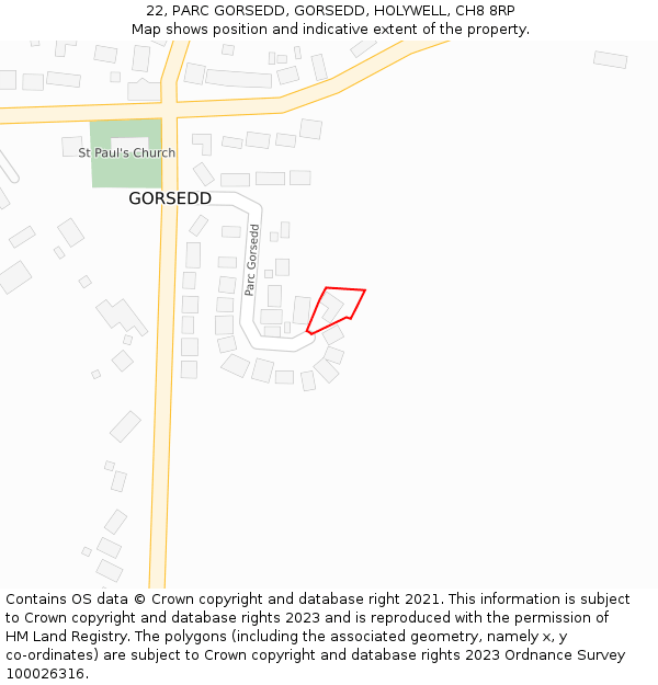 22, PARC GORSEDD, GORSEDD, HOLYWELL, CH8 8RP: Location map and indicative extent of plot