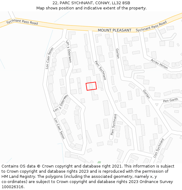 22, PARC SYCHNANT, CONWY, LL32 8SB: Location map and indicative extent of plot
