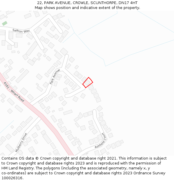 22, PARK AVENUE, CROWLE, SCUNTHORPE, DN17 4HT: Location map and indicative extent of plot