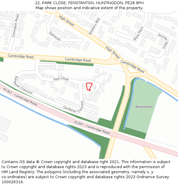 22, PARK CLOSE, FENSTANTON, HUNTINGDON, PE28 9PH: Location map and indicative extent of plot