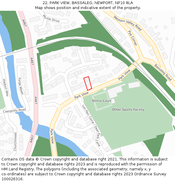 22, PARK VIEW, BASSALEG, NEWPORT, NP10 8LA: Location map and indicative extent of plot